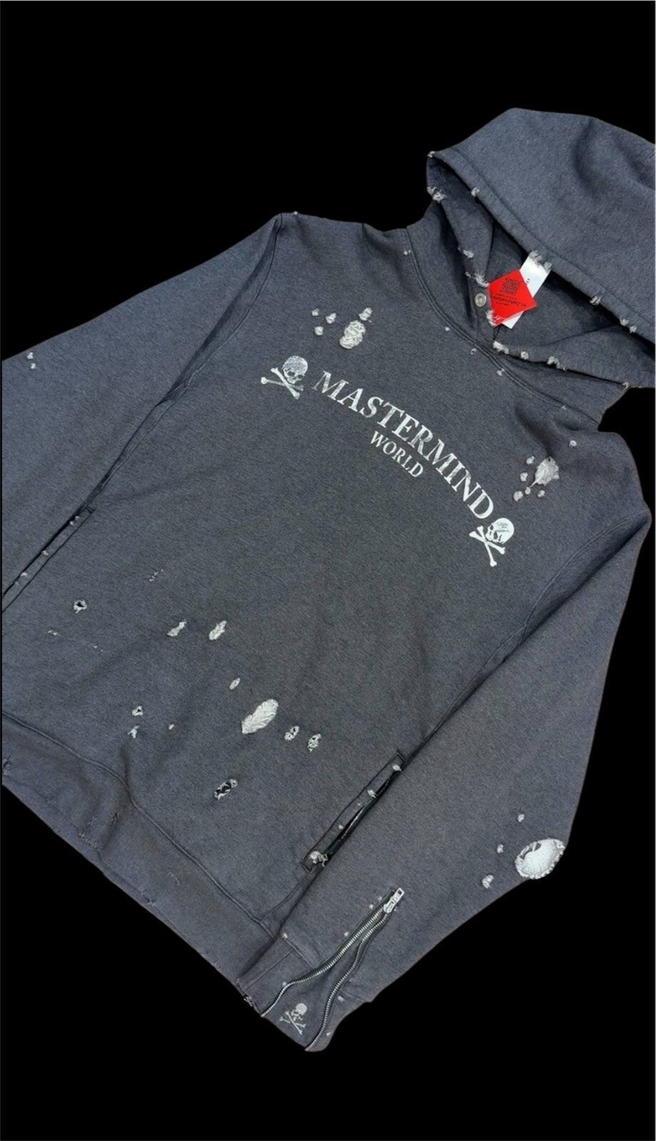 Rare Mastermind World Japan Distressed Skull Hoodie | Large