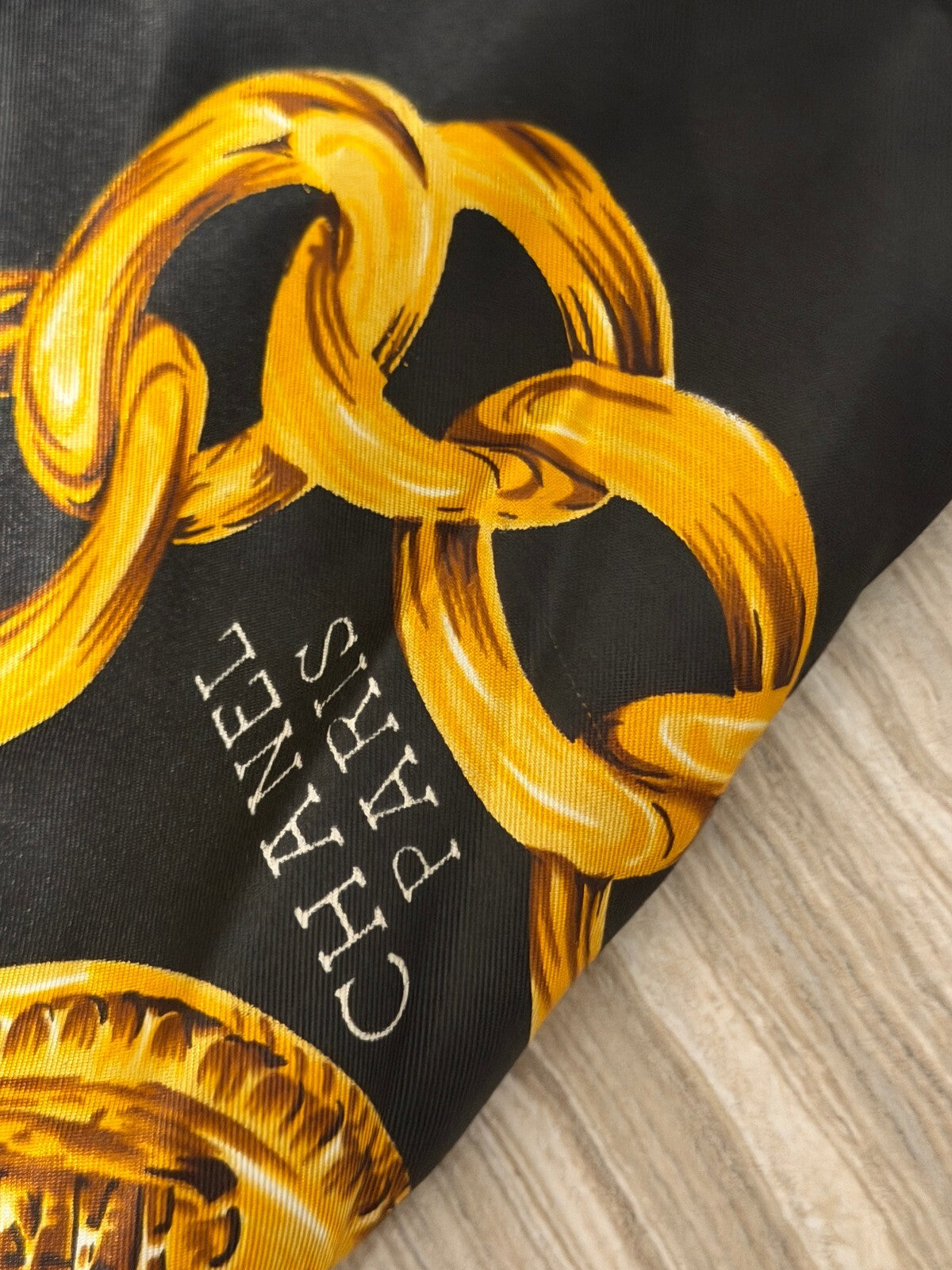 Vintage Chanel Paris Silk Chain Scarf | Gold & Black |