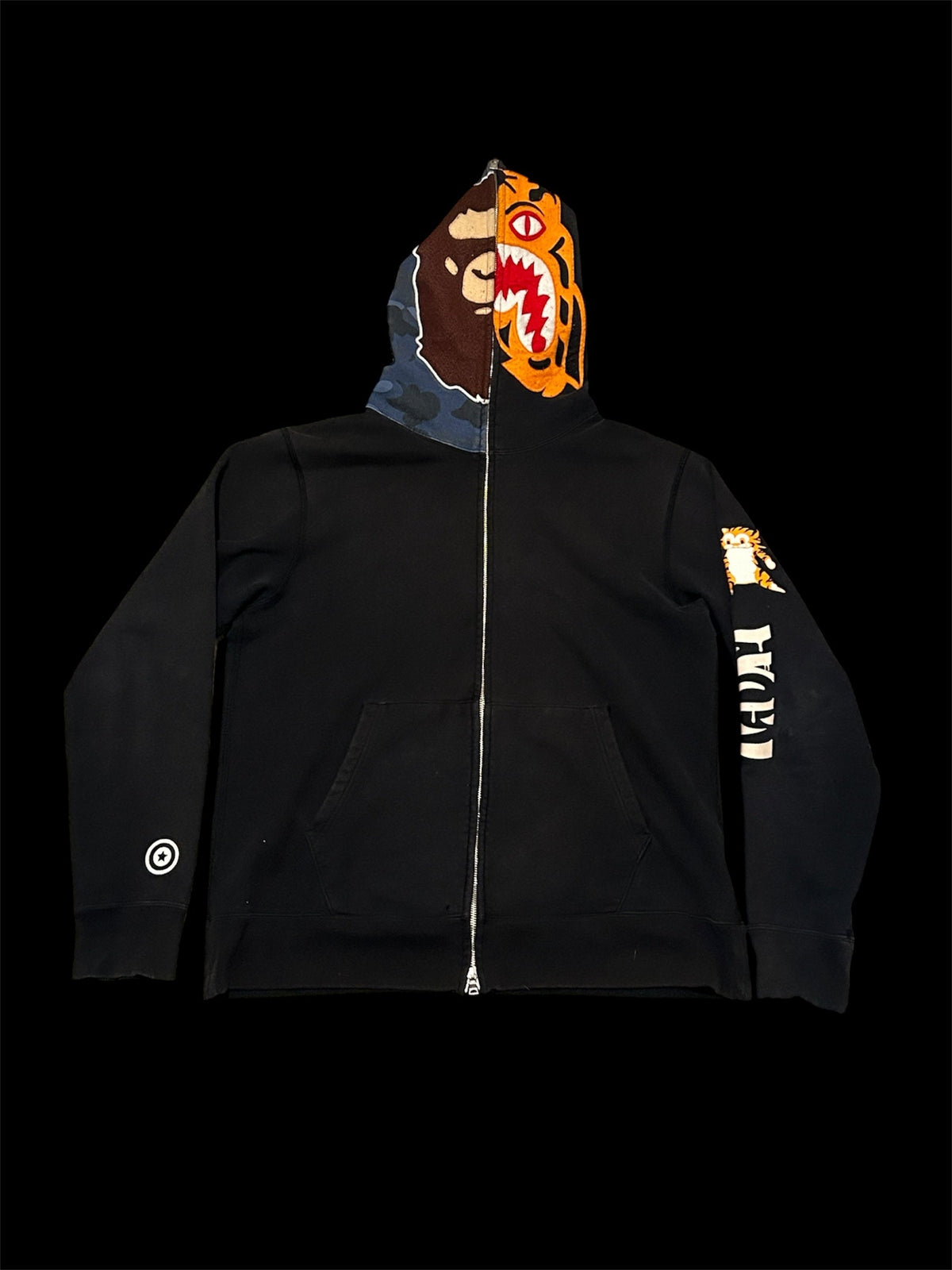 A Bathing Ape Tiger Full Zip Up Black Hoodie - XL Men's