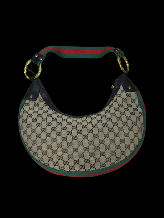 Gucci Monogram Canvas Bamboo Ring Hobo Bag | Vintage | Rare
