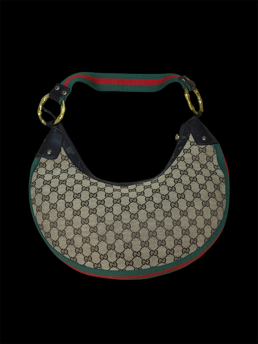 Gucci Monogram Canvas Bamboo Ring Hobo Bag | Vintage | Rare