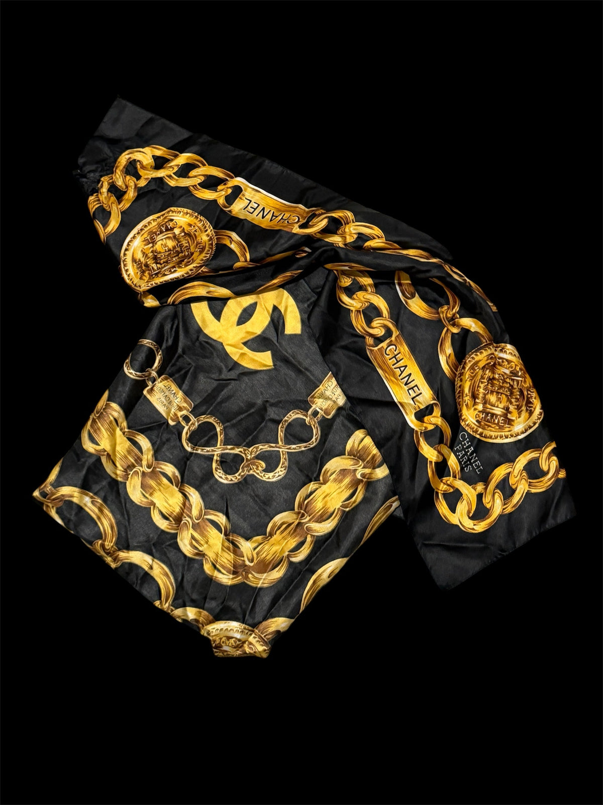Vintage Chanel Paris Silk Chain Scarf | Gold & Black |
