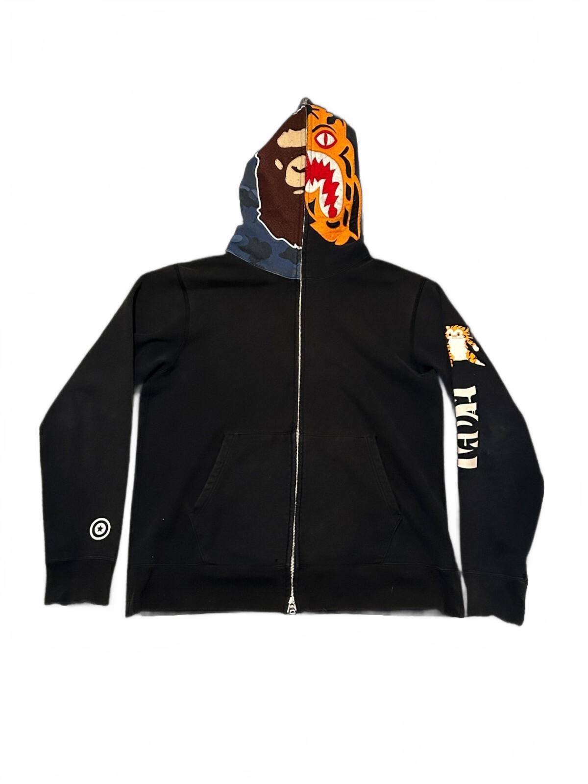 A Bathing Ape Tiger Full Zip Up Black Hoodie - XL Men's