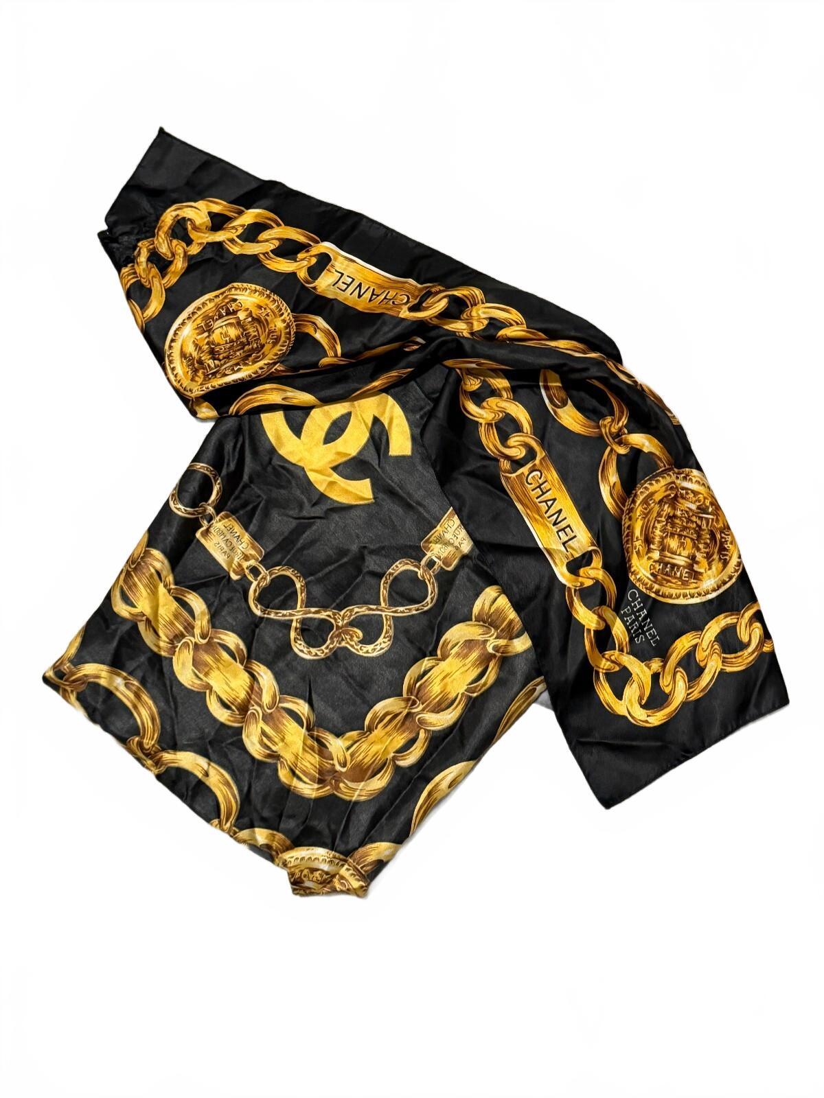 Vintage Chanel Paris Silk Chain Scarf | Gold & Black |