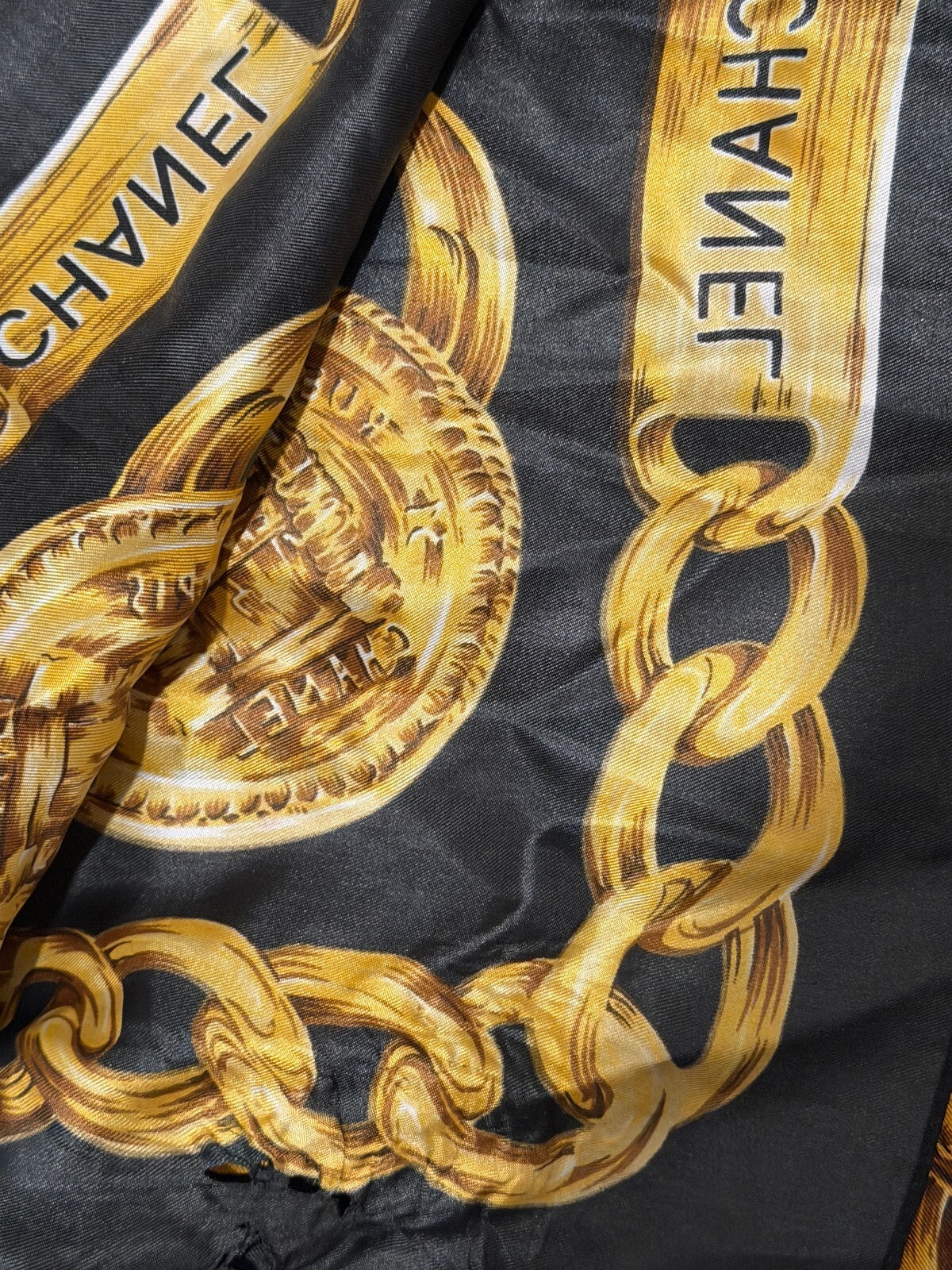 Vintage Chanel Paris Silk Chain Scarf | Gold & Black |