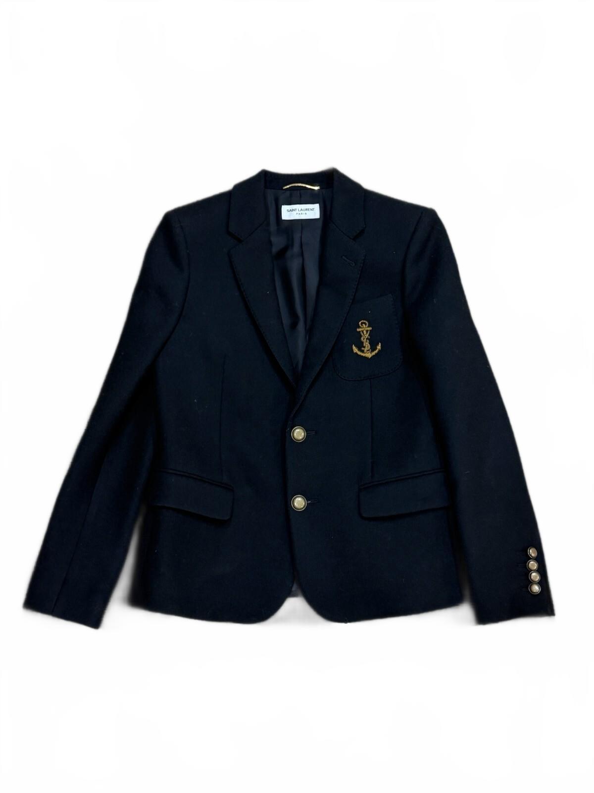 | Vintage Saint Laurent Wool Navy & Gold Anchor Blazer | F38