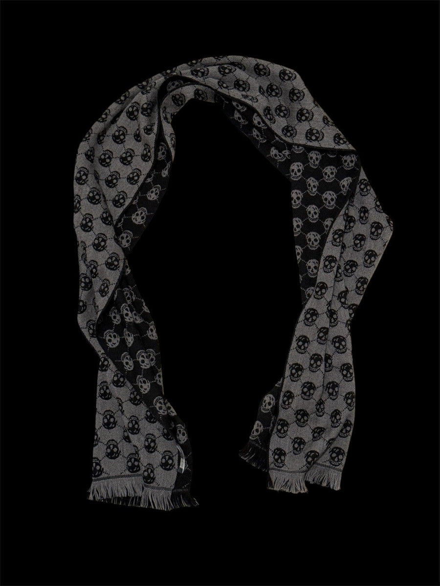 Alexander McQueen Gray & Black Skull Print Wool Scarf