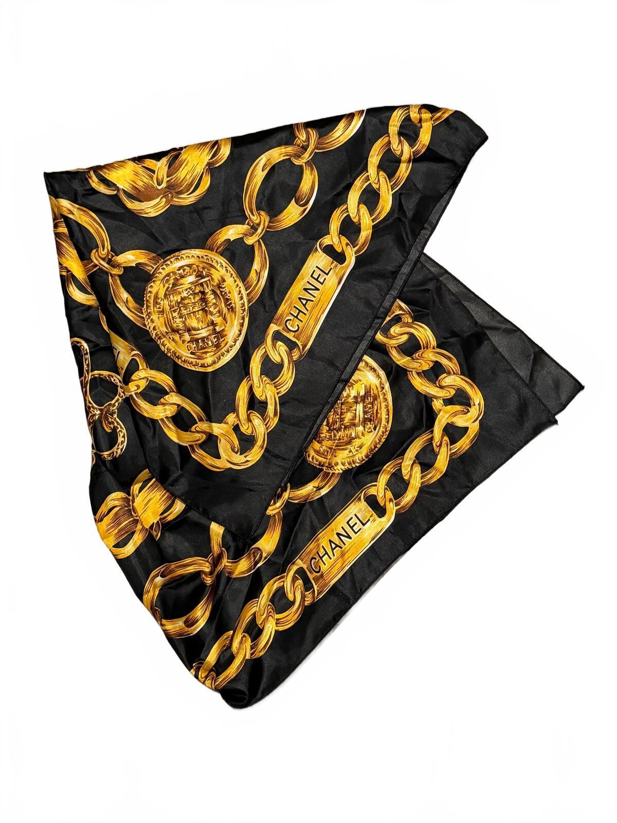 Vintage Chanel Paris Silk Chain Scarf | Gold & Black |