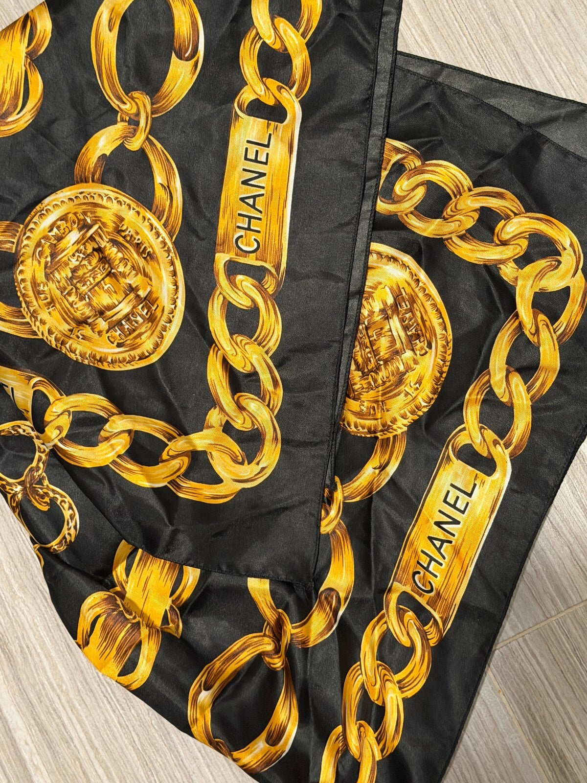 Vintage Chanel Paris Silk Chain Scarf | Gold & Black |