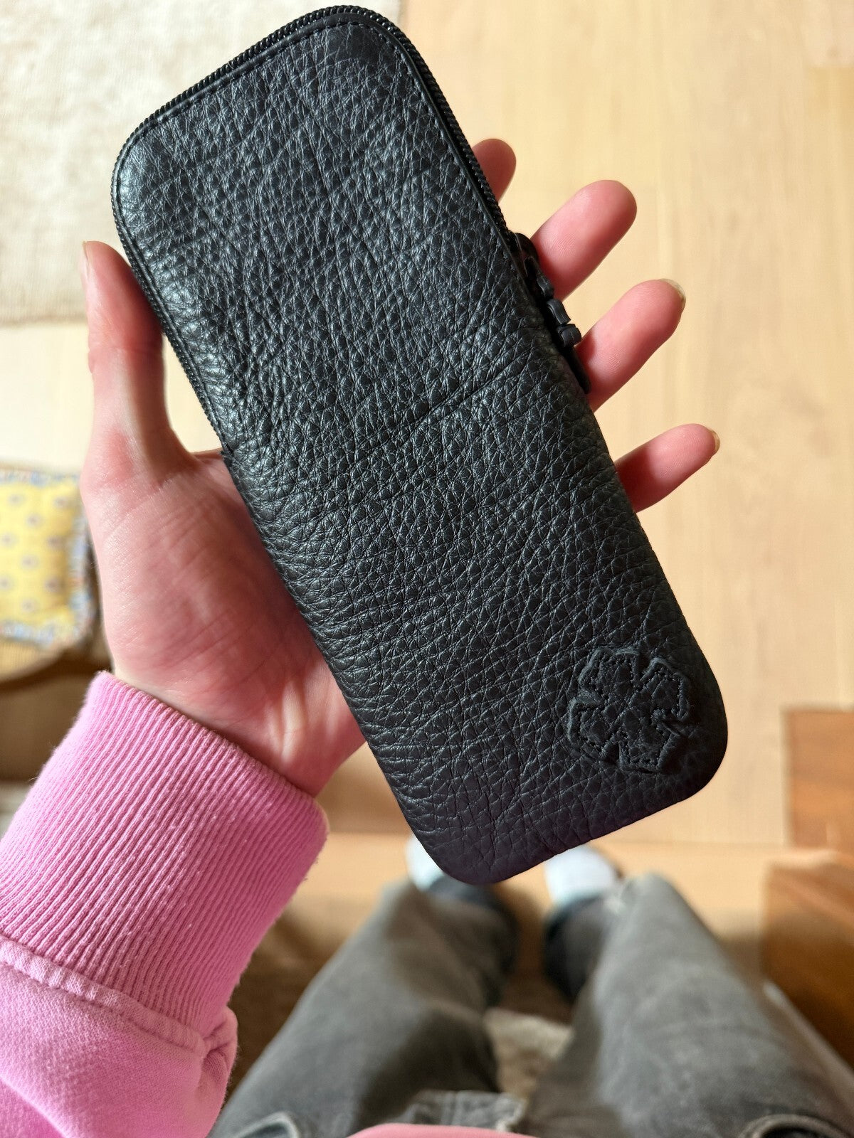 Chrome Hearts Black Pebbled Leather Patched Case | Rare