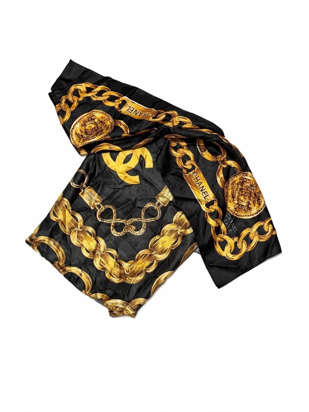 Vintage Chanel Paris Silk Chain Scarf | Gold & Black |