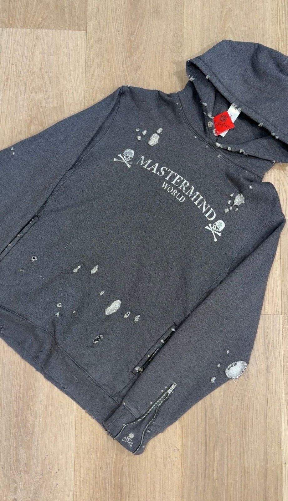 Rare Mastermind World Japan Distressed Skull Hoodie | Large