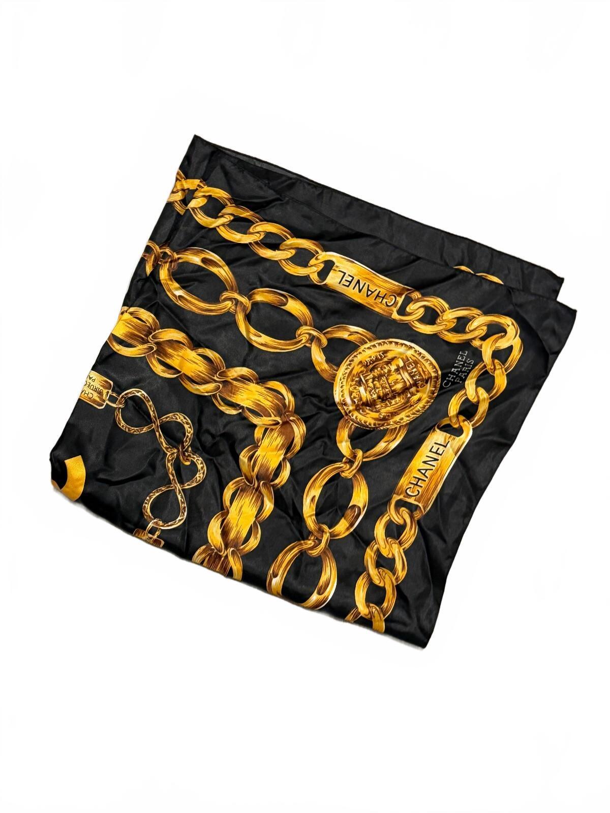 Vintage Chanel Paris Silk Chain Scarf | Gold & Black |