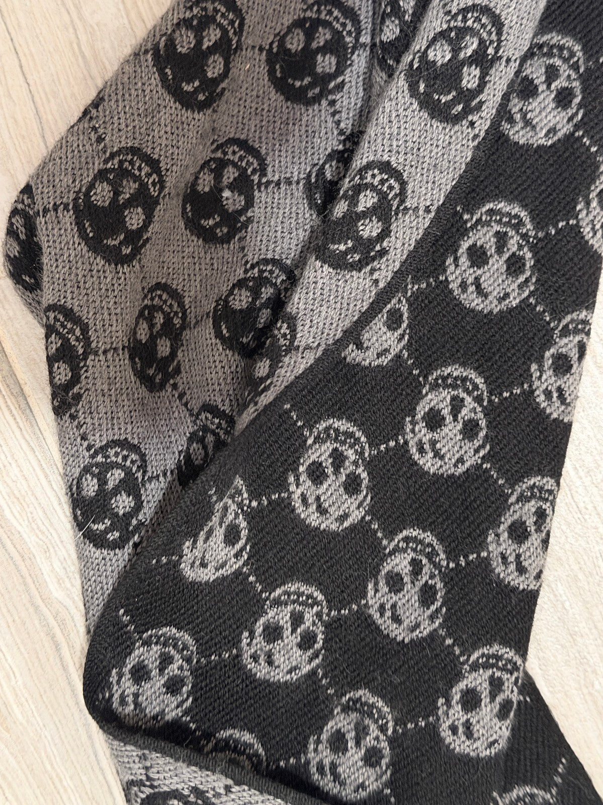 Alexander McQueen Gray & Black Skull Print Wool Scarf